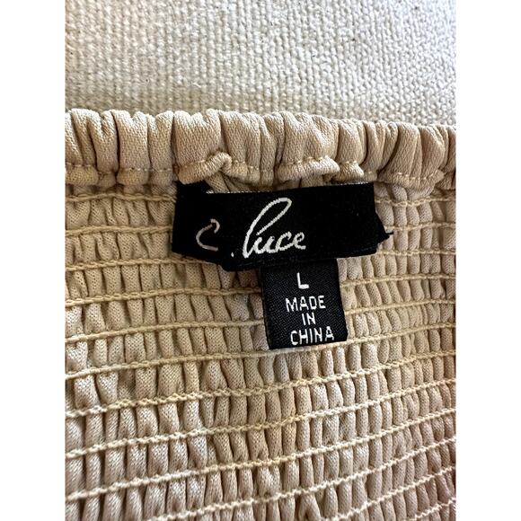 C.Luce Coral & Tan Chevron Strapless Smocked Tube Top – Size Large - Picture 2 of 2